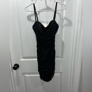 Very tight fitting. Rushed dress. Zipper works great. Adjustable straps.